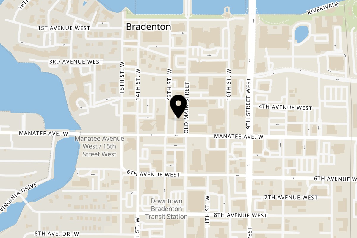 Map showing the location of The Brown Bag on 440 12th St W in Bradenton